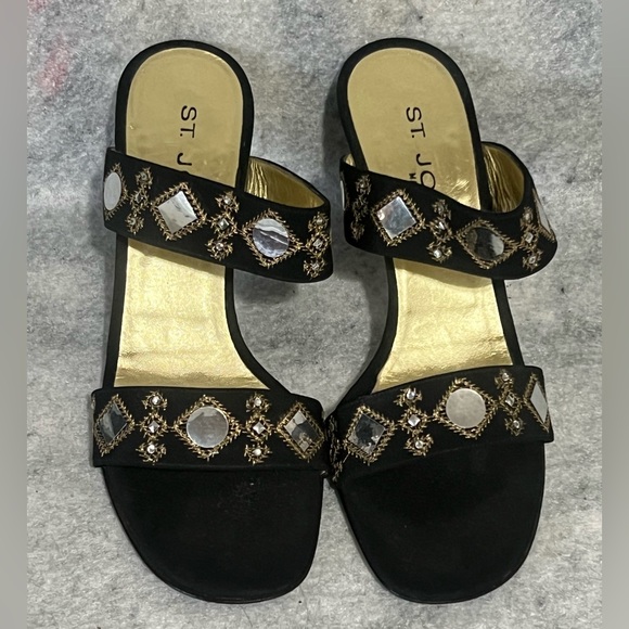 VTG*New-ST.John Satin Embellished Heeled Sandals Slip on Sandals/heels~Size:8~ - Picture 5 of 14